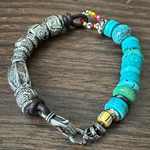 Handcrafted Turquoise and Silver Beaded Bracelet